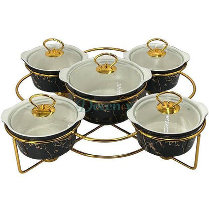 The Geometric Gold 5-Piece Ceramic Chafing Server