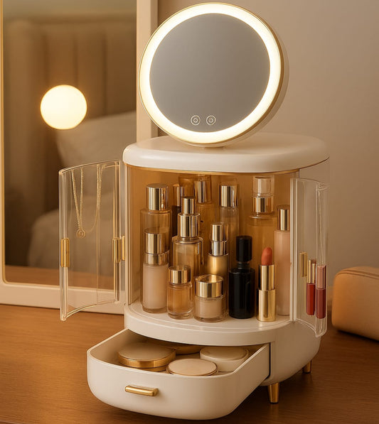 Cosmetic organizer With LED mirror