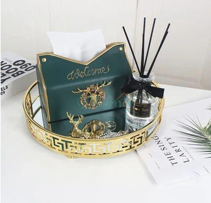 Elegant Gold-Plated Metal Vanity Tray with Mirror Base – 12x12 Inch