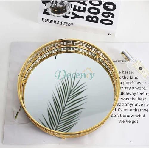 Elegant Gold-Plated Metal Vanity Tray with Mirror Base – 12x12 Inch