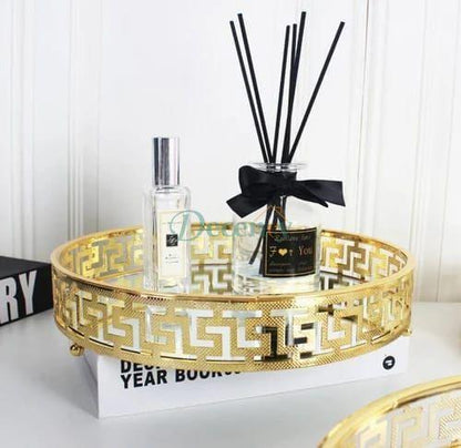 Elegant Gold-Plated Metal Vanity Tray with Mirror Base – 12x12 Inch