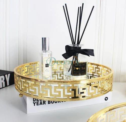 Elegant Gold-Plated Metal Vanity Tray with Mirror Base – 12x12 Inch