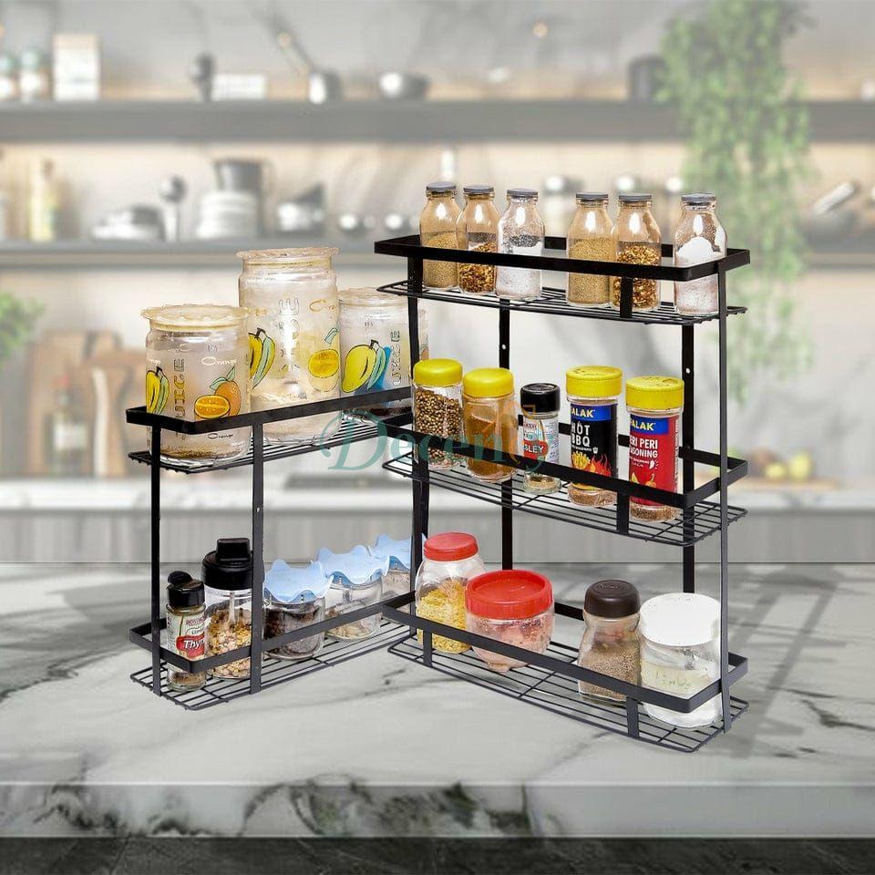 3-Tier Multi-Purpose Metal Spice Rack Wall Mount and Countertop Organizer