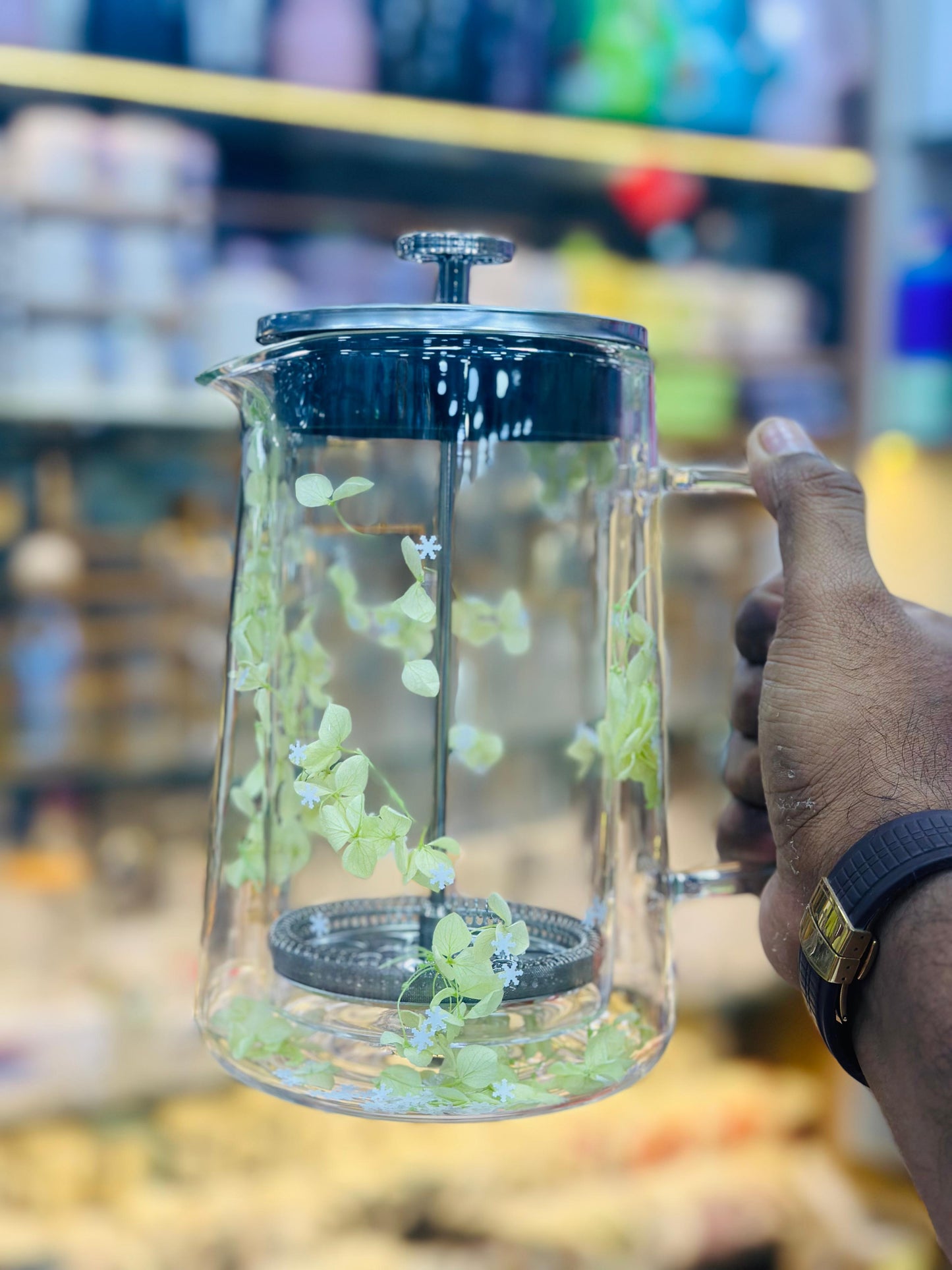 French Press Coffee Maker with Stainless Steel Filter – Elegant Floral Design