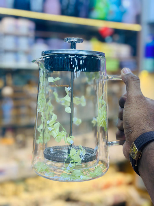 French Press Coffee Maker with Stainless Steel Filter – Elegant Floral Design