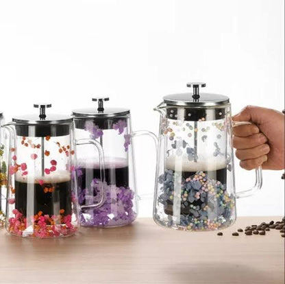 French Press Coffee Maker with Stainless Steel Filter – Elegant Floral Design