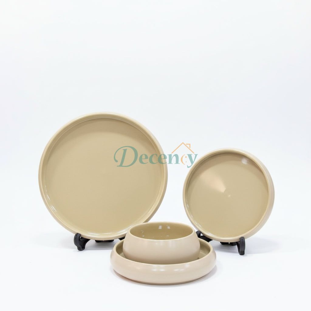 24 Pcs Premium Porcelain Ceramic Curved Edge Dinner Set - Beige