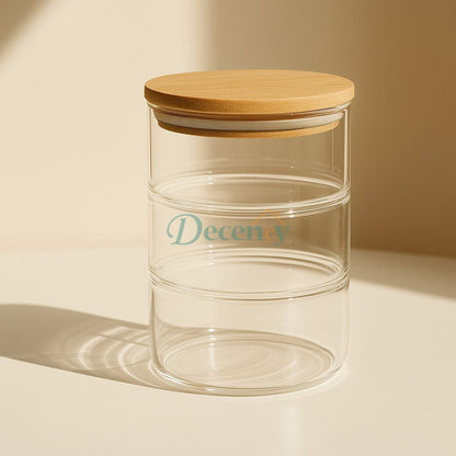 3 & 4 Layers  Glass Food Containers With Wooden Lid