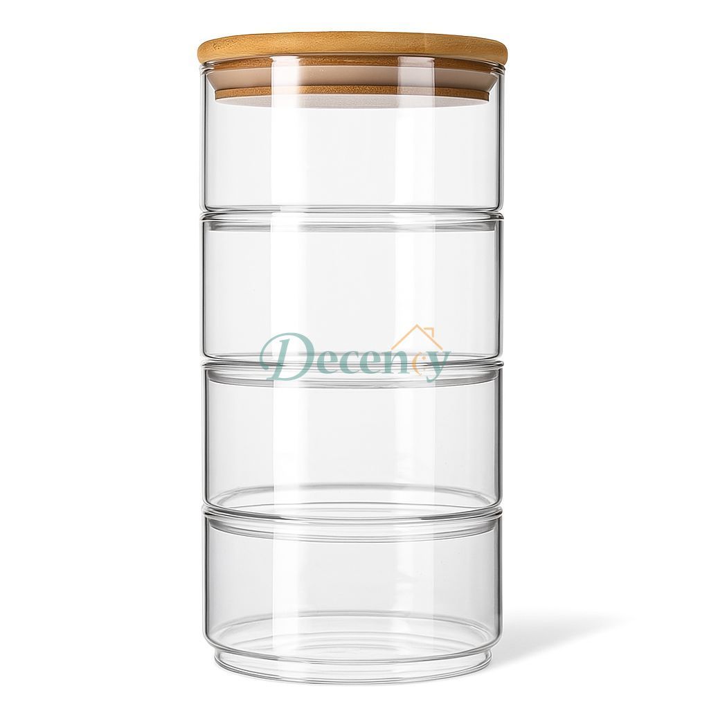 3 & 4 Layers  Glass Food Containers With Wooden Lid