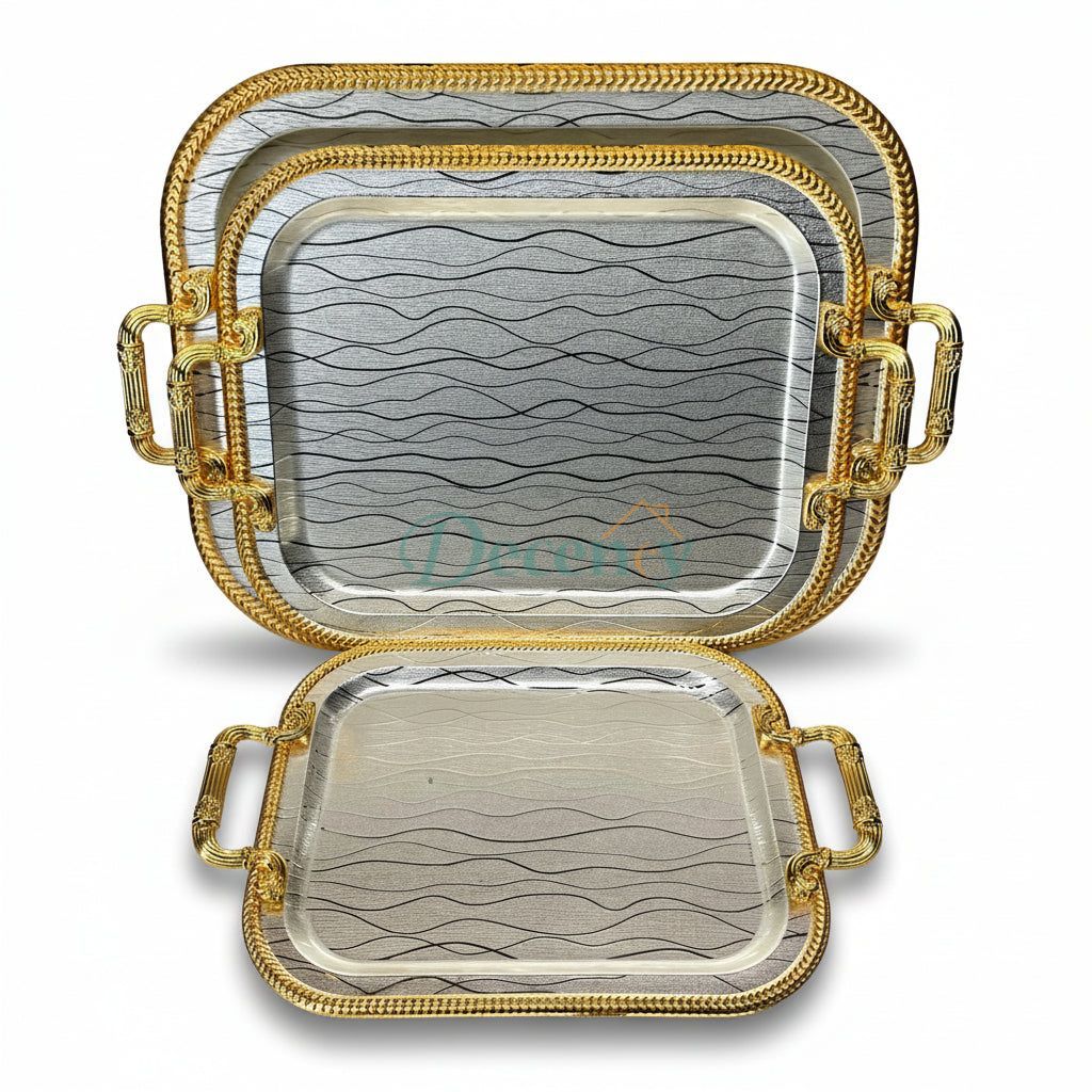 Luxury 3 Pcs Metal Tray Set (G - 01)
