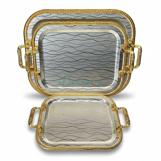 Luxury 3 Pcs Metal Tray Set (G - 01)
