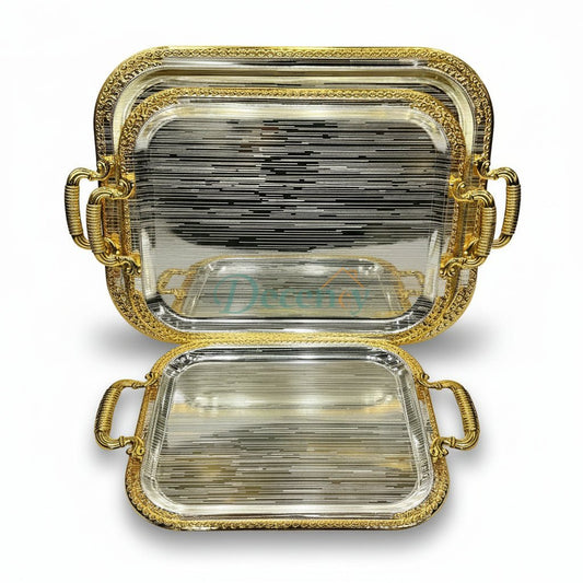 Luxury 3 Pcs Metal Tray Set (G - 07)