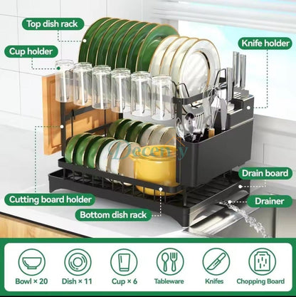 Multifunctional Dish Drying Rack Large Capacity /  2Tier Dish Racks for Kitchen Counter