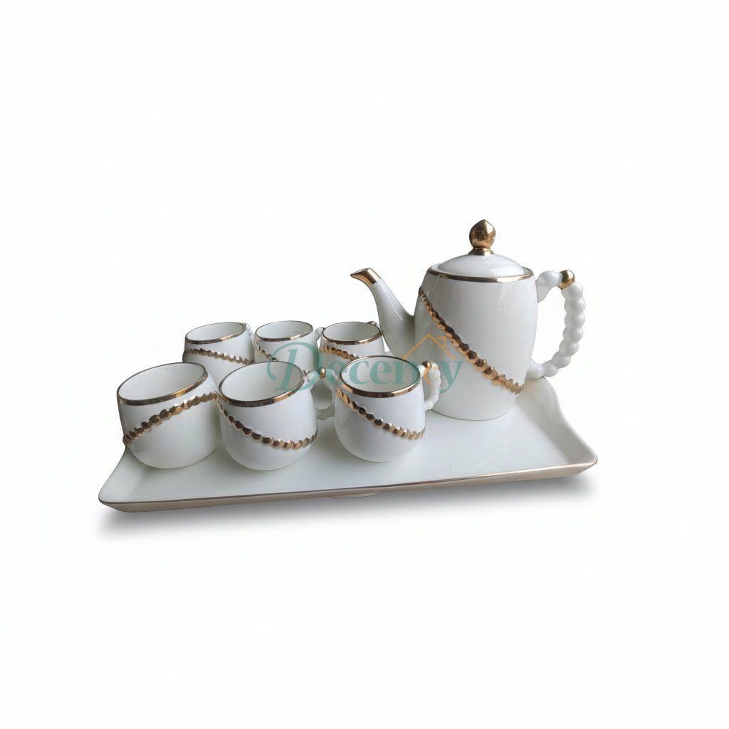 Ceramic Tea Set With Tray (White)