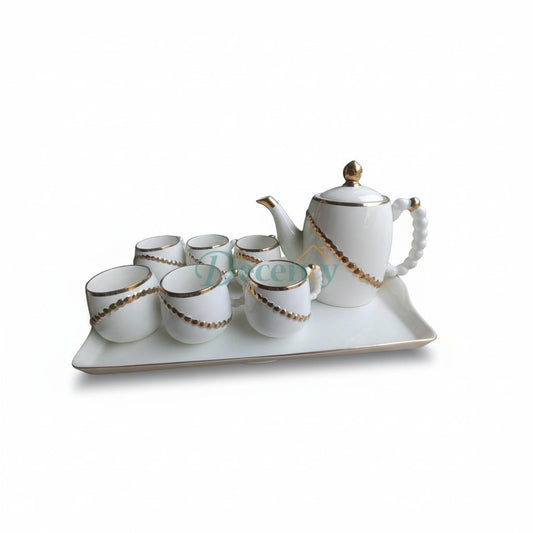 Ceramic Tea Set With Tray (White)