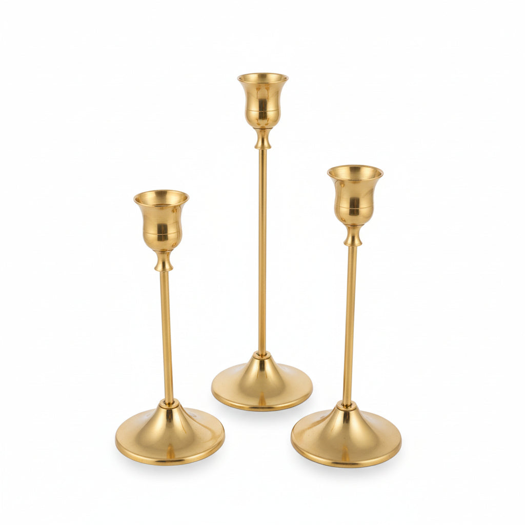 3 Pcs Metal Ice Gold Candle Stand Set