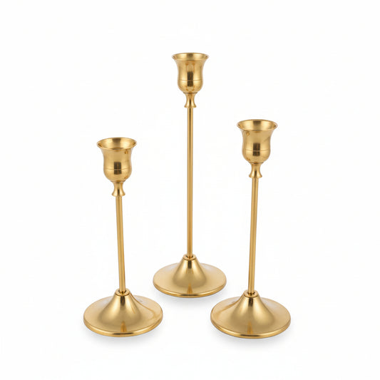 3 Pcs Metal Ice Gold Candle Stand Set
