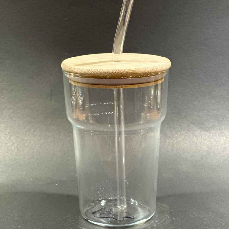 Elegant Glass Tumbler with Lid & Straw
