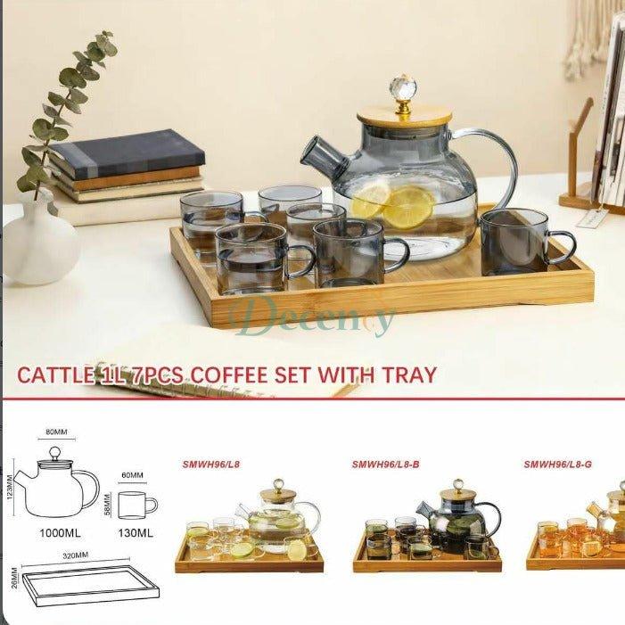 8 Pcs Turkey Glass Water Set with Wooden Tray