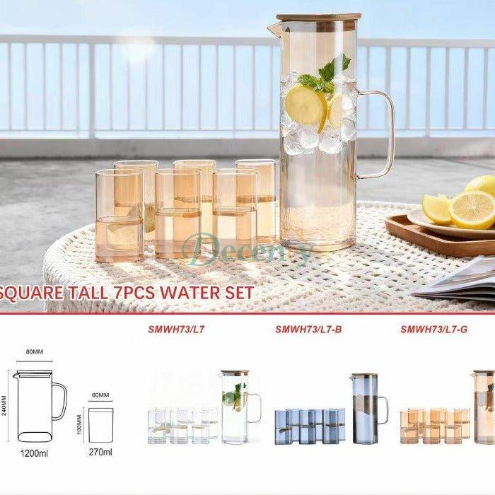 8 Pcs Turkey Glass Water Set with Wooden Tray