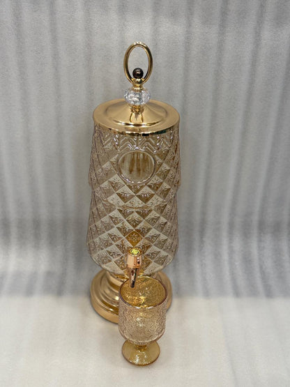 Luxury Glass Beverage Dispenser with 6 Glasses 3 Litre (Golden  Base & Lid )