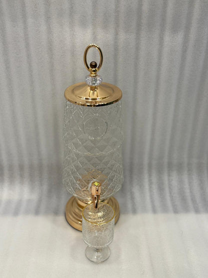 Luxury Glass Beverage Dispenser with 6 Glasses 3 Litre (Golden  Base & Lid )