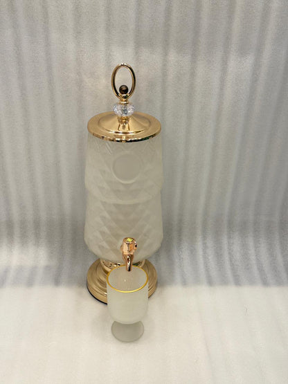 Luxury Glass Beverage Dispenser with 6 Glasses 3 Litre (Golden  Base & Lid )