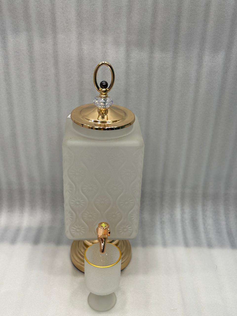 Luxury Glass Beverage Dispenser with 6 Glasses 3 Litre (Golden  Base & Lid )