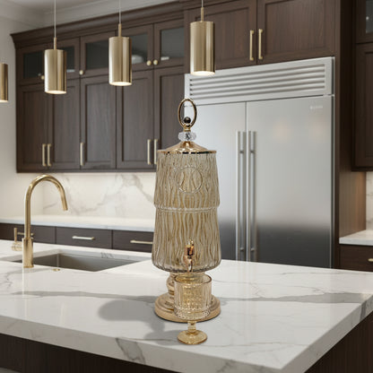 Luxury Glass Beverage Dispenser with 6 Glasses 3 Litre (Golden  Base & Lid )