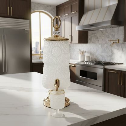 Luxury Glass Beverage Dispenser with 6 Glasses 3 Litre (Golden  Base & Lid )