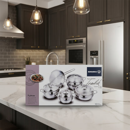 Korkmaz Tombik 9pcs Cookware Set , Made in Turkey