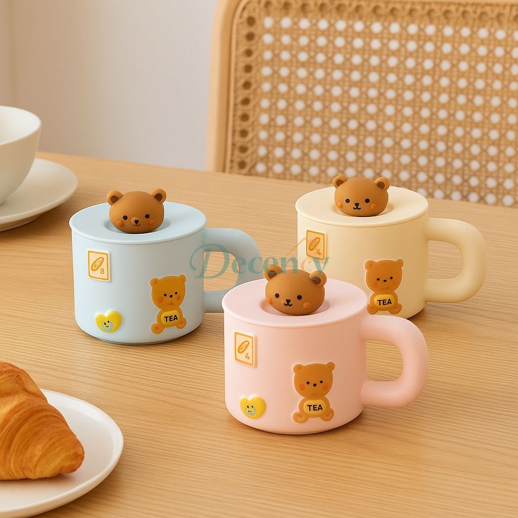 Ceramic Cute Bear Mug with Silicone Lid