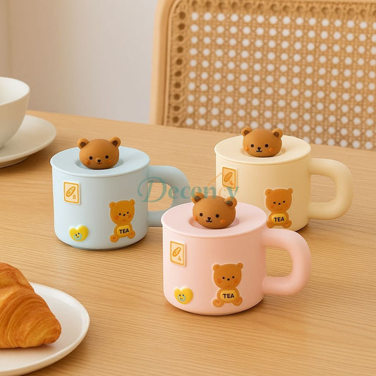 Ceramic Cute Bear Mug with Silicone Lid