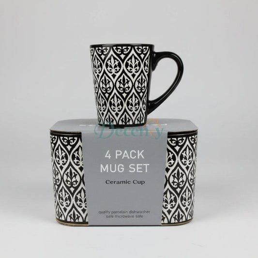 Self-Embroidered 4-Piece Ceramic Mug Set