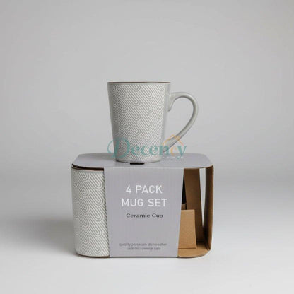 Self-Embroidered 4-Piece Ceramic Mug Set
