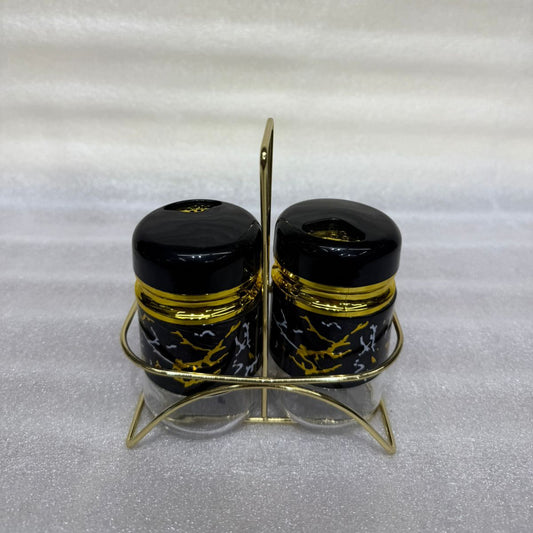 Luxurious Gold & Marble Salt and Pepper Shaker Set with Stand