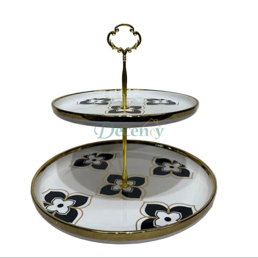 Golden Elegance 2-Tier Serving Tray Set