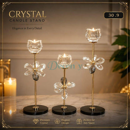 Luxury 3-Piece Crystal Floral Candle Holder Set