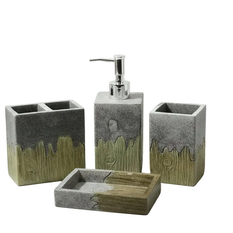 4-Piece Stone & Wood Grain Luxury Bathroom Set