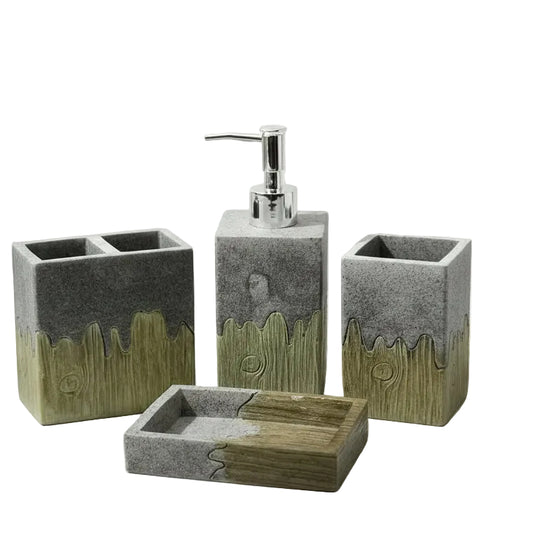 4-Piece Stone & Wood Grain Luxury Bathroom Set