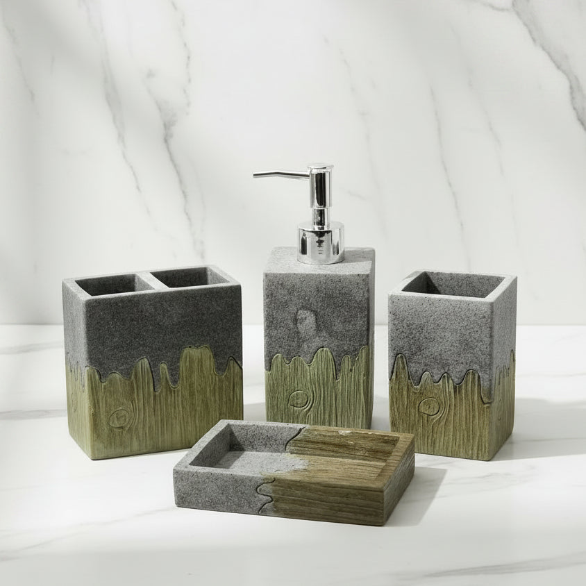 4-Piece Stone & Wood Grain Luxury Bathroom Set
