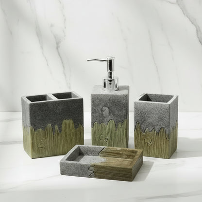 4-Piece Stone & Wood Grain Luxury Bathroom Set