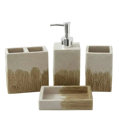 4-Piece Stone & Wood Grain Luxury Bathroom Set