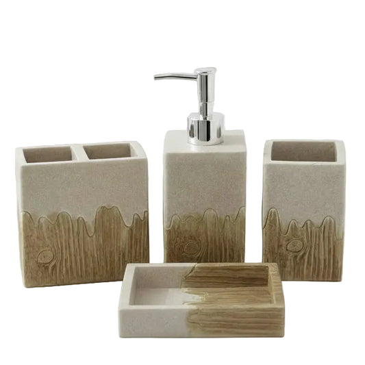 4-Piece Stone & Wood Grain Luxury Bathroom Set