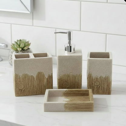 4-Piece Stone & Wood Grain Luxury Bathroom Set