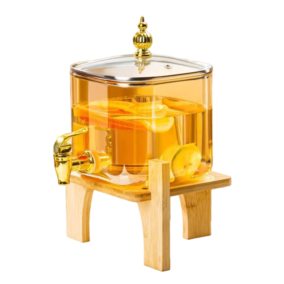 Square Luxury Glass Beverage Dispenser with Wooden Stand