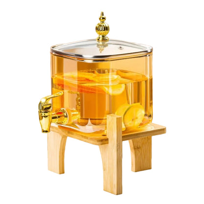 Square Luxury Glass Beverage Dispenser with Wooden Stand
