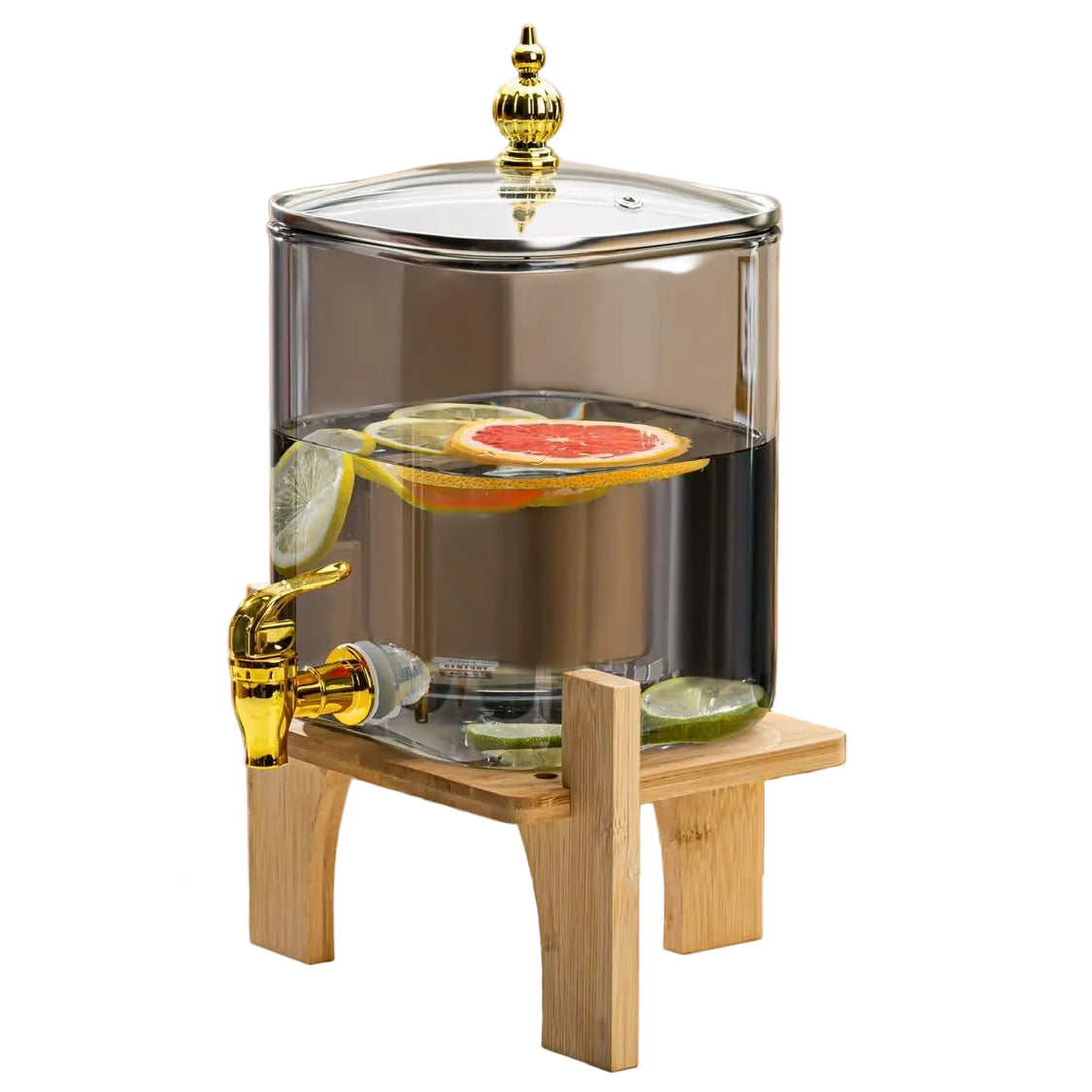 Luxury Square Black Glass Beverage Dispenser with Wooden Stand
