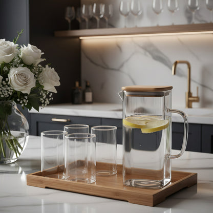 Luxury Glass Water Jug Set with Wooden Lid & Tray ( 1 )