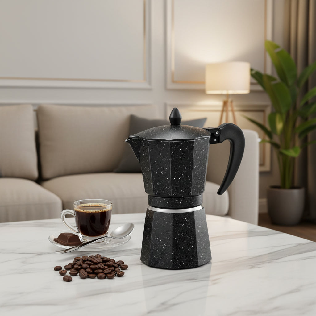 Italian Moka Pot Espresso Maker with Wooden Handle - Matte Black